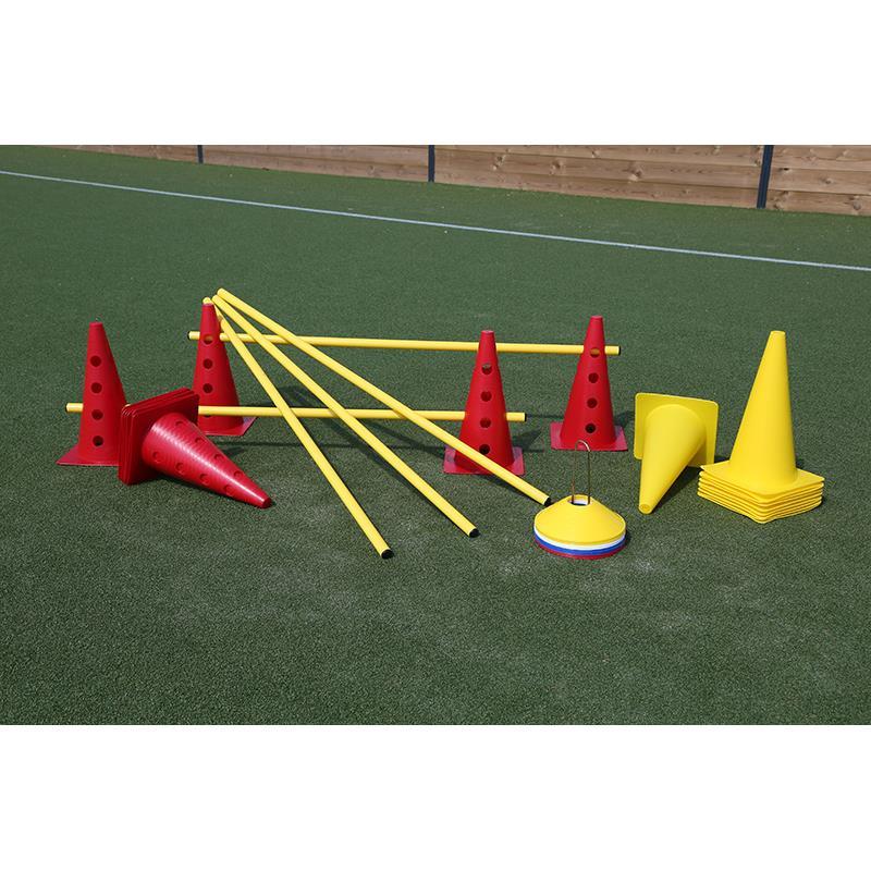 Set De 9 Haies D’entraînement Boje Sport XS – 6 Socles Lestables, 6 Rotules Orientables 360°, Jaune, Pour école, Club, Maison