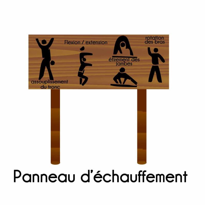 Panneau 6 echauffements parcours sante - Fitness Extérieur - LOISIRS AMENAGEMENTS- Clubs - Entreprises - Collectivités - Associations
