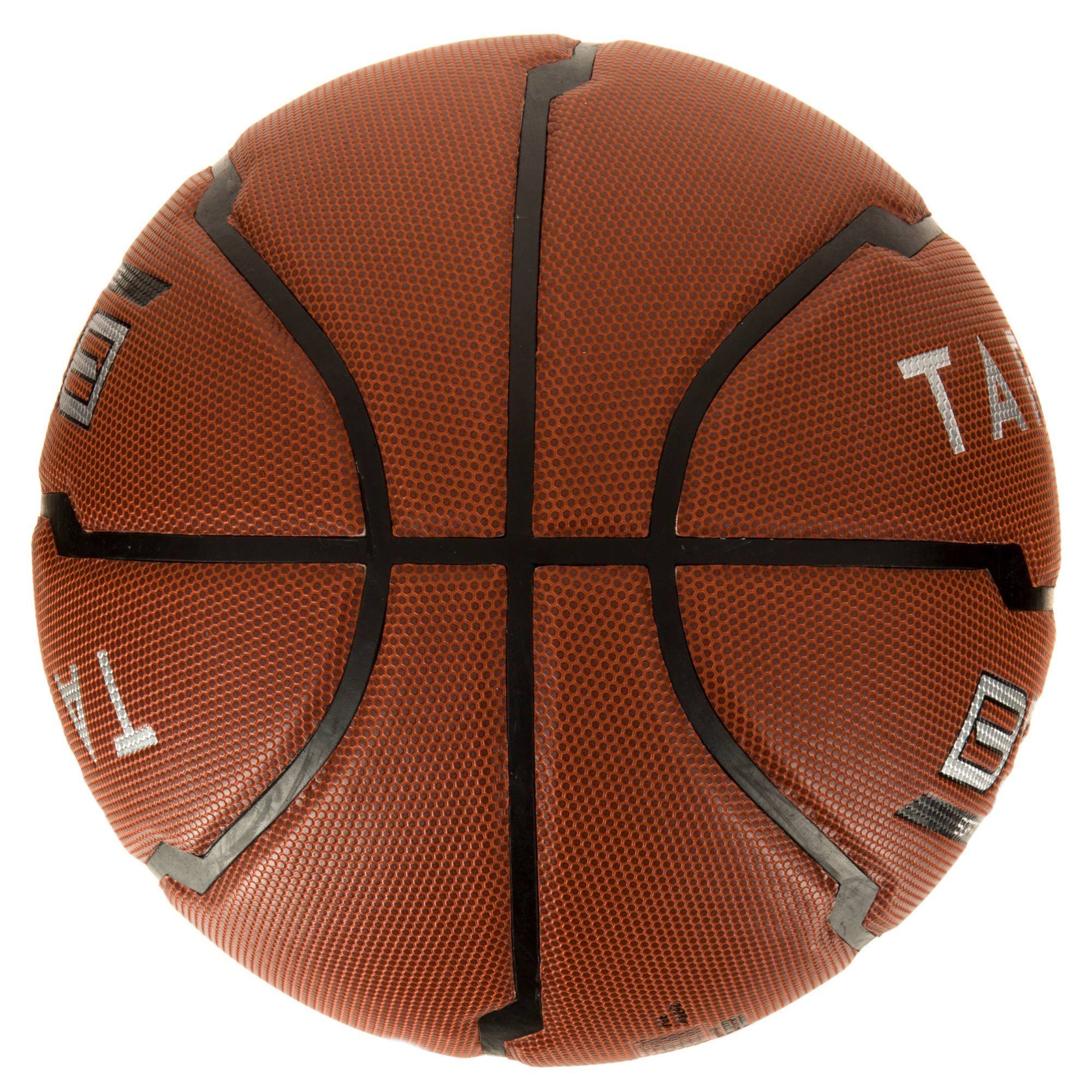 Ballon de basket homme B500 taille 7 marron. Cuir synthétique. Après 12 ans. Clubs