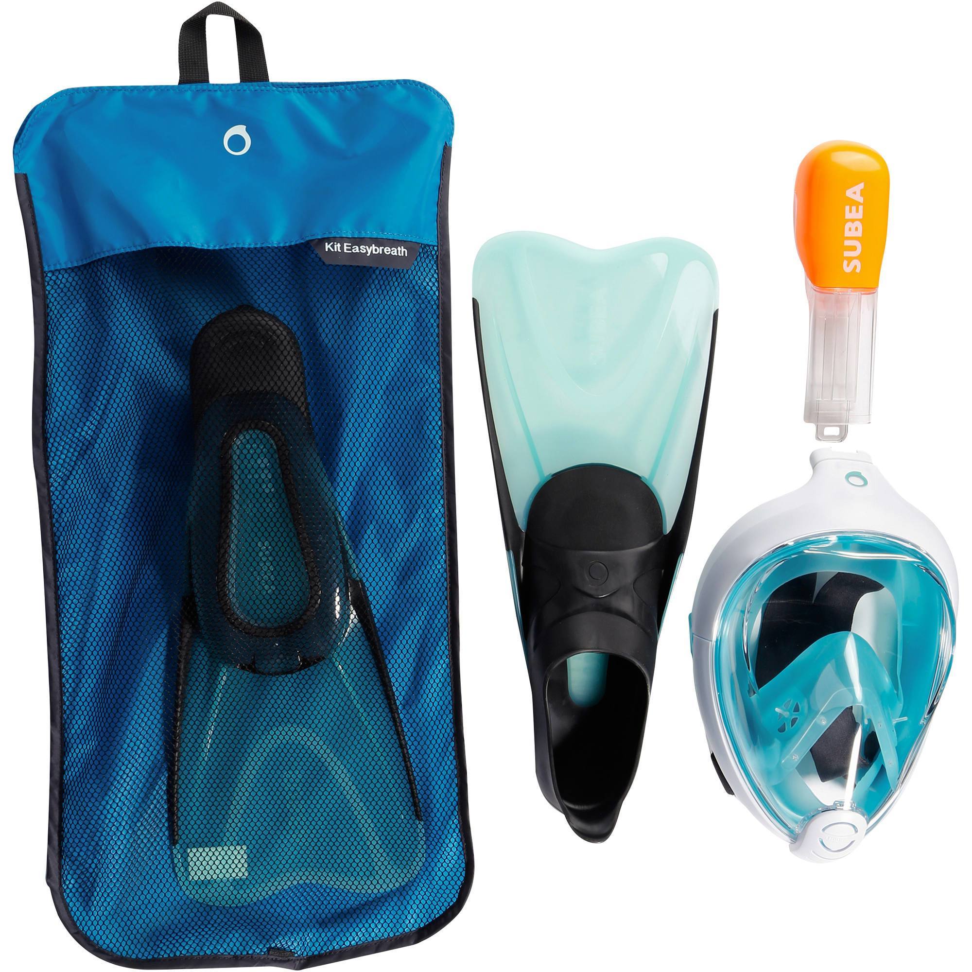 Kit de snorkeling masque Easybreath palmes bleu turquoise noir Clubs